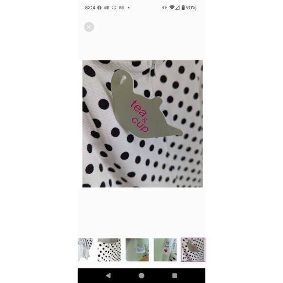 TEA & CUP White Black Polka Dot Textured Bodycon Dress with Gold Chain M/L - Picture 4 of 12